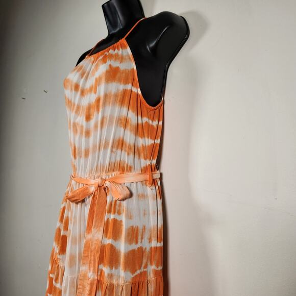 MILLENIUM Sundress Maxi Dress Womens Small S Orange White Tie Dye Tiered Beachy - Picture 7 of 10